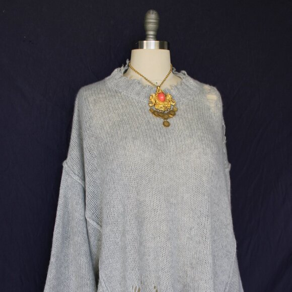 R13 Cashmere heather gray distressed PATTI tunic sweater top grunge vintage $945 - Picture 4 of 10
